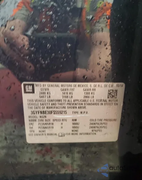 2015 Cadillac Srx Luxury Collection from USA, damaged, VIN 3GYFNBE30FS559215